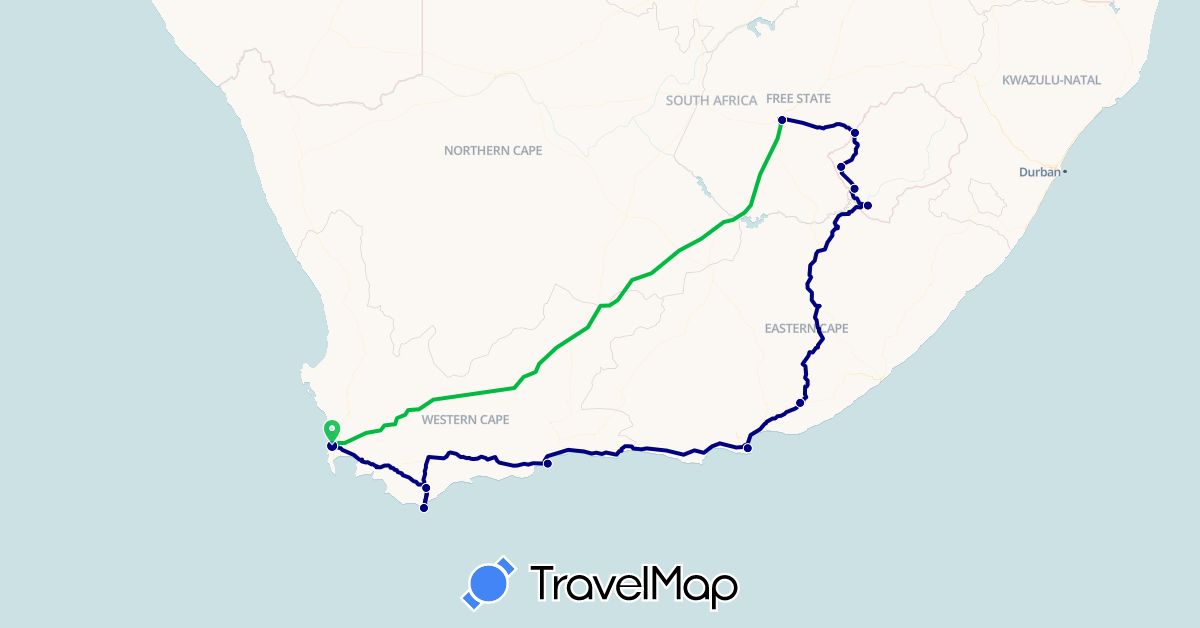 TravelMap itinerary: driving, bus in Lesotho, South Africa (Africa)